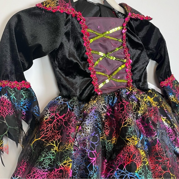 NWT Hallow’s Eve Costume Size XS (4) Witch Neon Sequins Velvety Tulle Black Goth - Picture 5 of 13